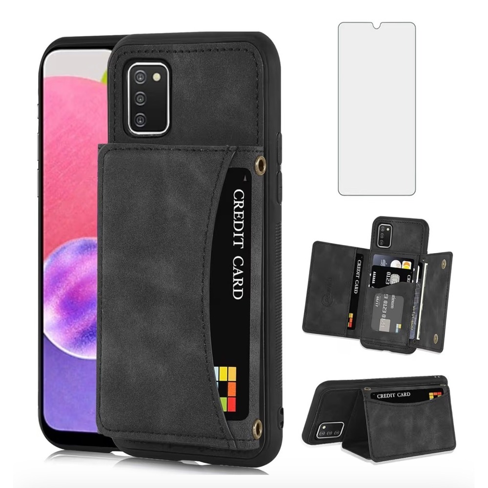 Phone Case Samsung Galaxy A03s Wallet Case Black Faux Leather RFID Blocking S